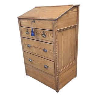 Antique Circa 1900 English Pine Schoolmaster's Standing Desk With Storage For Sale