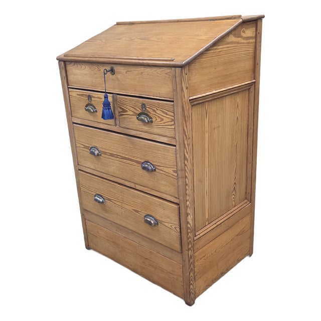 Antique Circa 1900 English Pine Schoolmaster's Standing Desk With Storage For Sale