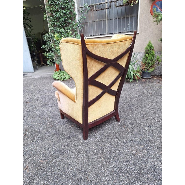 Dark Wood Armchair with Yellow Padded Cross-Backrest by Osvaldo Borsani for Arredamenti Borsani Varedo, 1939 For Sale - Image 11 of 18