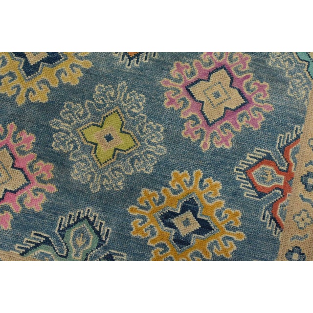 Kazak Rug 5’6” X 7’10” Blue Wool Tribal Hand-Knotted Oriental Carpet For Sale - Image 4 of 15