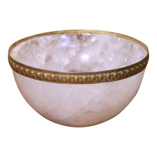 Large Brazilian Carved Rock Crystal and Gilt Bronze Mount Table Bowl For Sale