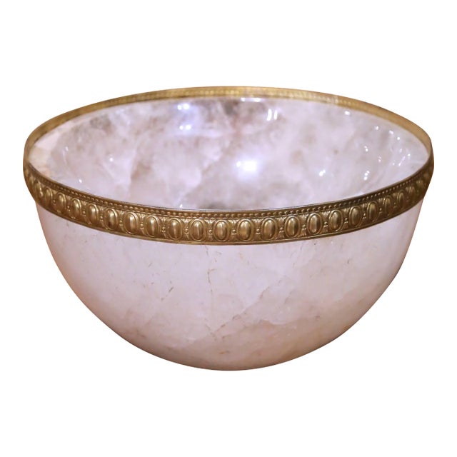 Large Brazilian Carved Rock Crystal and Gilt Bronze Mount Table Bowl For Sale
