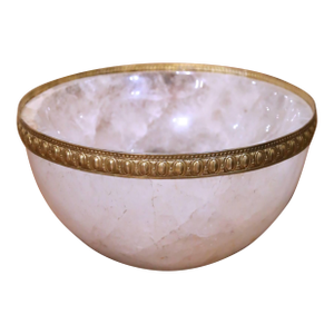 Large Brazilian Carved Rock Crystal and Gilt Bronze Mount Table Bowl