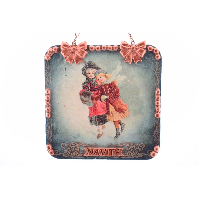 Contemporary Set of 4 Christmas Handmade Ornaments with Wooden Box For Sale - Image 3 of 4