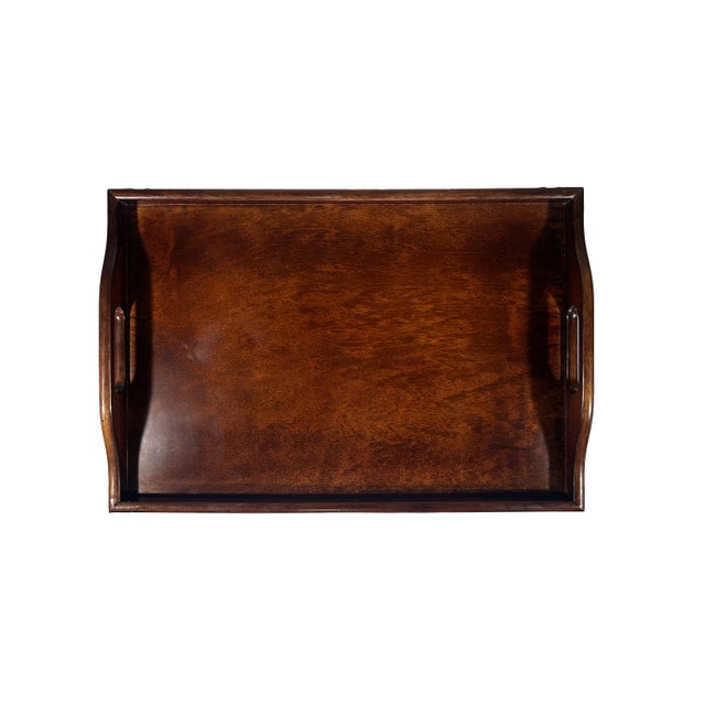 Late 20th Century Vintage Bombay Company Asian Style Serving Tray With Brass Corners For Sale - Image 5 of 11