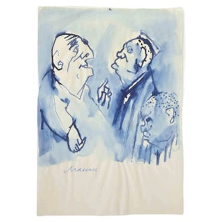 Mino Maccari, Figures, Watercolor, 1965 For Sale