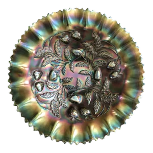 Circa 1910 Northwood “Strawberry” Ruffled Carnival Glass Bowl