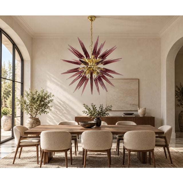 Gold Sputnik Pendant Light with 51 Amethyst Murano Glass Tips from Justfurnituress SRL For Sale - Image 8 of 10