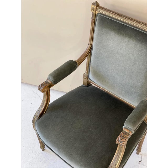 French 19th Century Vintage Fauteuil Chair in Green Mohair Velvet For Sale - Image 3 of 9