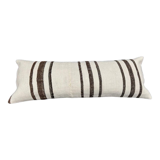Turkish Hemp Pillow Cushion Natural Beige Brown Cushion Cover 14"x40" For Sale