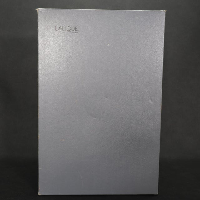 1989 Lalique Tanega Green Frosted & Clear Crystal Leaf Vase in Original Box For Sale - Image 9 of 11