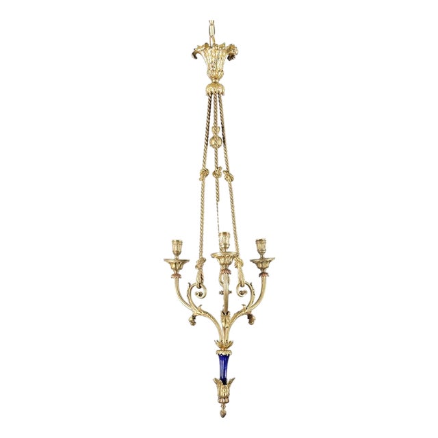 French 19th Century Gilt Bronze and Ceramic Chandelier For Sale