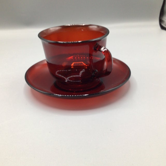 French Ruby Red Cup and Saucers-Set of 4 For Sale - Image 4 of 12