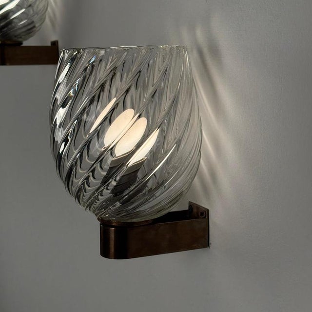 Metal Spiral-Glass Wall Sconces by Ercole Barovier for Barovier & Toso, 1940s, Set of 2 For Sale - Image 7 of 14