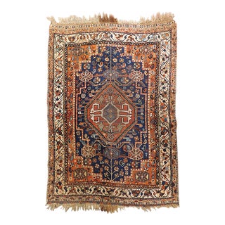 Authentic Antique Hand-Knotted Persian Tribal Qashqai Rug. For Sale