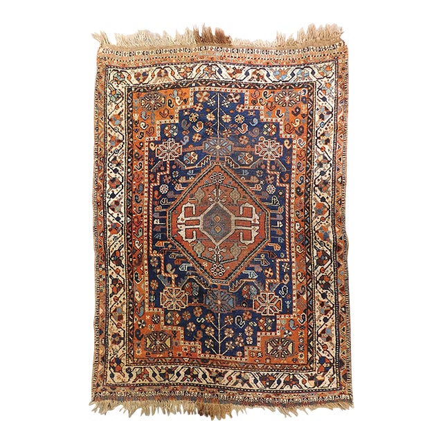 Authentic Antique Hand-Knotted Persian Tribal Qashqai Rug. For Sale