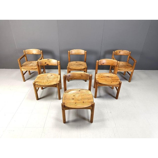 Set of 6 scandinavian solid pine wood dining chairs by Rainer Daumilier for Hirtshals Savvaerk Solid chairs with papercord...