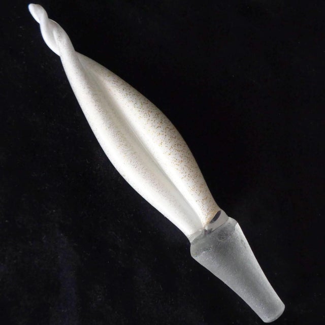 Murano Salviati Orange White Stripes Gold Flecks Vintage Italian Art Glass 1950s Genie Bottle Decanter For Sale In Orlando - Image 6 of 6