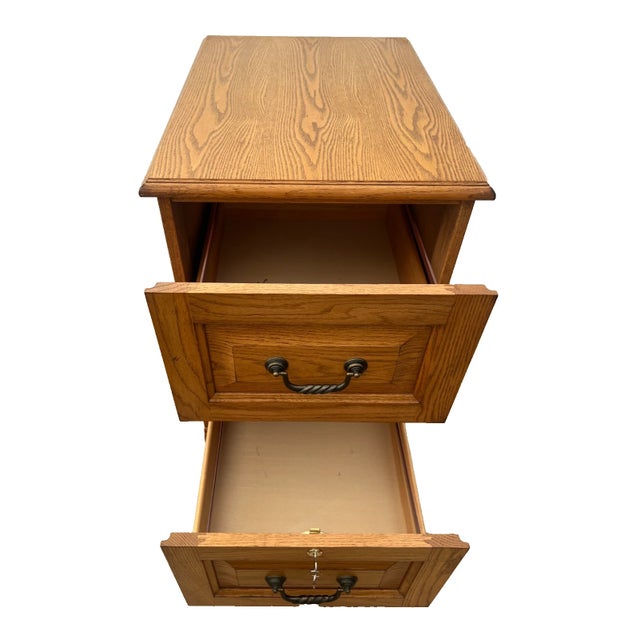 Vintage Tiger Oak File Cabinet Two Drawers One Locks Paneled Sides Legal Size For Sale - Image 4 of 11