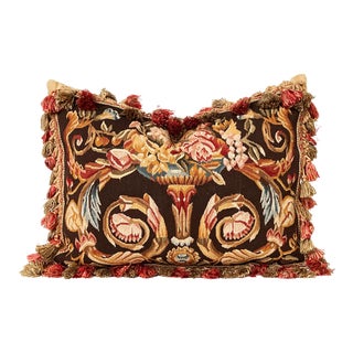 Stunning Large 19th Century French Aubusson Floral Tapestry Pillow With Down Insert, 16"x22" For Sale