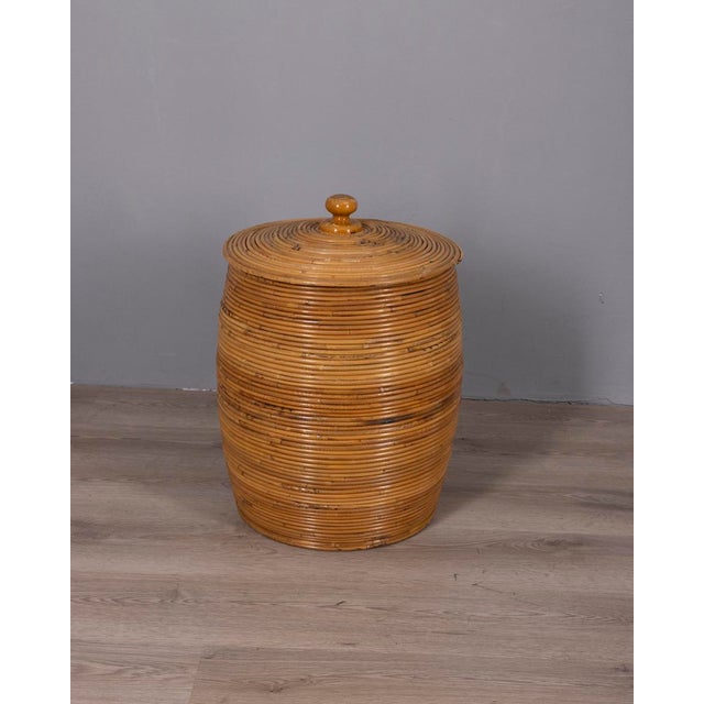Cylindrical bamboo storage basket, Italian design, 1960s.