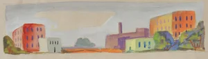 Small Mid Century Cityscape Gouache Painting