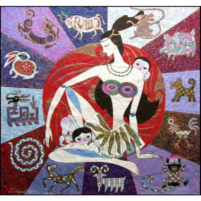 Impressionist 1990s "Nu Wa Made a Human Being" Lin Chong Hand-Signed Serigraph on Japon Paper For Sale - Image 3 of 3