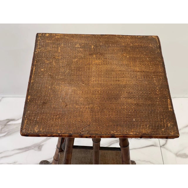 Late 19th Century Rustic Victorian Bamboo Side End Accent Table With Shelf Signed Jd For Sale - Image 4 of 12