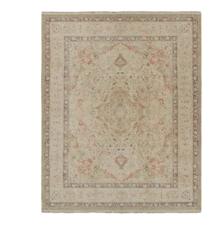 Rug & Kilim’s Tabriz Style Rug in Green and Pink Floral Patterns