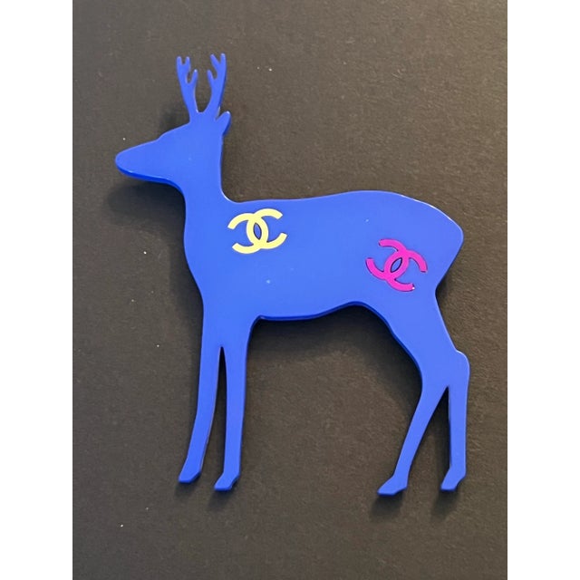 Plastic Chanel Reindeer Pin Brooch Vintage 2001 a CC Logo For Sale - Image 7 of 7