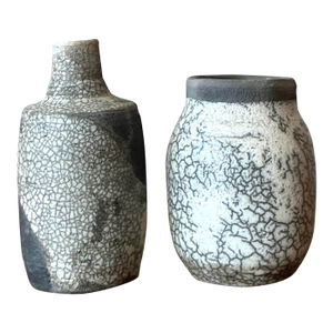Vintage Boho Original Crackle Finish Studio Pottery Vases - Set of 2