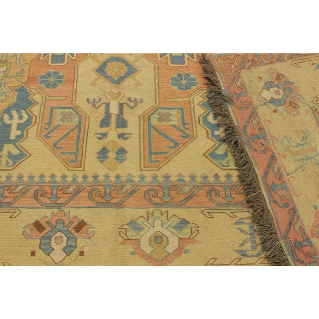 1980s Tribal Soumakh Lt. Tan/Orange Wool Rug - 10'5 X 12'3 For Sale - Image 10 of 12