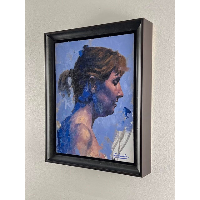 Figurative A Candid Moment by Calvin Lai | Oil on canvas and wood panel Profile portrait of a woman. For Sale - Image 3 of 5