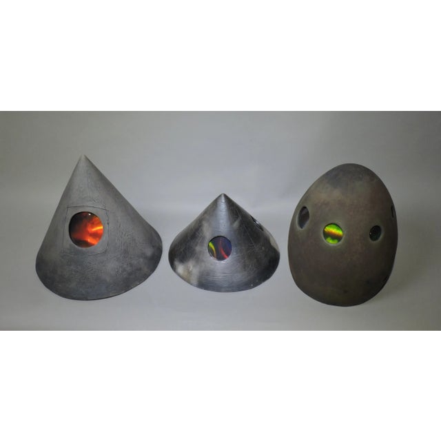 "Biovoid With Circular Opening" Abstract Raku Ceramic and Holography Mixed-Media Sculpture For Sale - Image 11 of 13