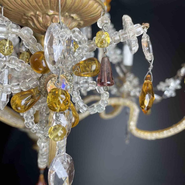 Metal Italian Crystal Chandelier with Pale Yellow and Amber, 1930s For Sale - Image 7 of 13