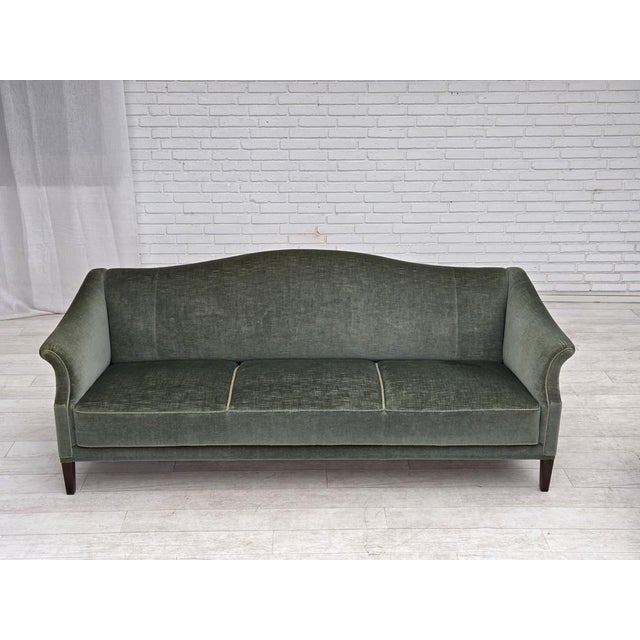 Mid-Century Modern 3-Seater Danish Sofa in Green Furniture Velour, 1960s For Sale - Image 3 of 15