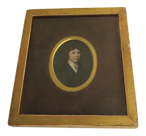 Early 19th Century Miniature Portrait of Charles Hoskins Master Oil Painting, Framed