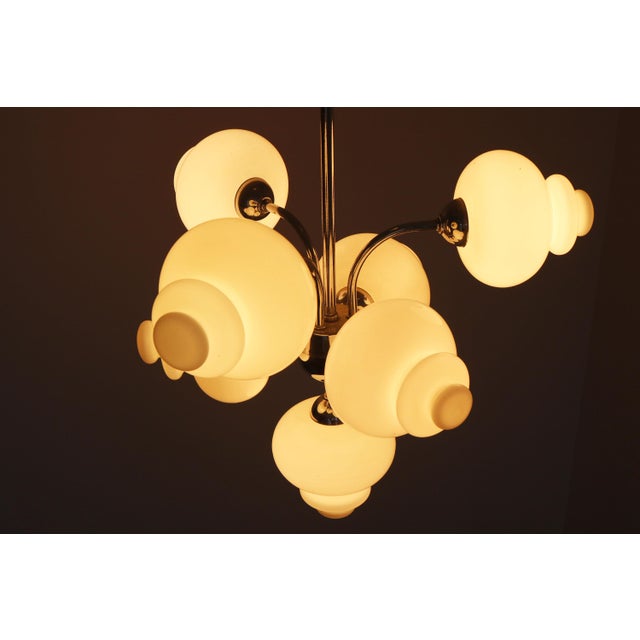 Metal Mid-Century Chandelier in Chrome and Opaline by S.A. Boulanger, 1970 For Sale - Image 7 of 10