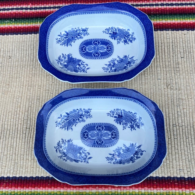 Pair of Copeland Spode Fitzhugh Blue Oval Vegetable Bowls, Circa 1960’s For Sale - Image 10 of 12