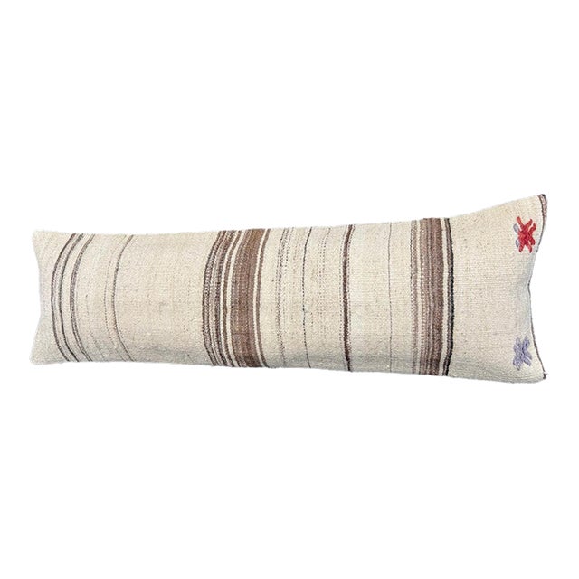 Turkish Hemp Pillow Cushion Natural Beige Brown Cushion Cover 14"x45" For Sale