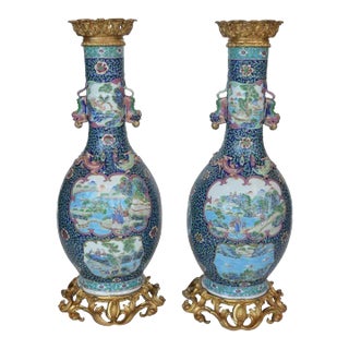 Pair of Antique 1900s Famille Rose Vases For Sale