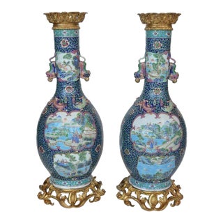 Pair of Antique 1900s Famille Rose Vases For Sale