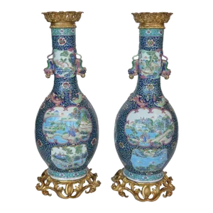 Pair of Antique 1900s Famille Rose Vases
