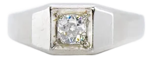 Art Deco 14k White Gold Old European Cut Diamond Ring, Size 7.75