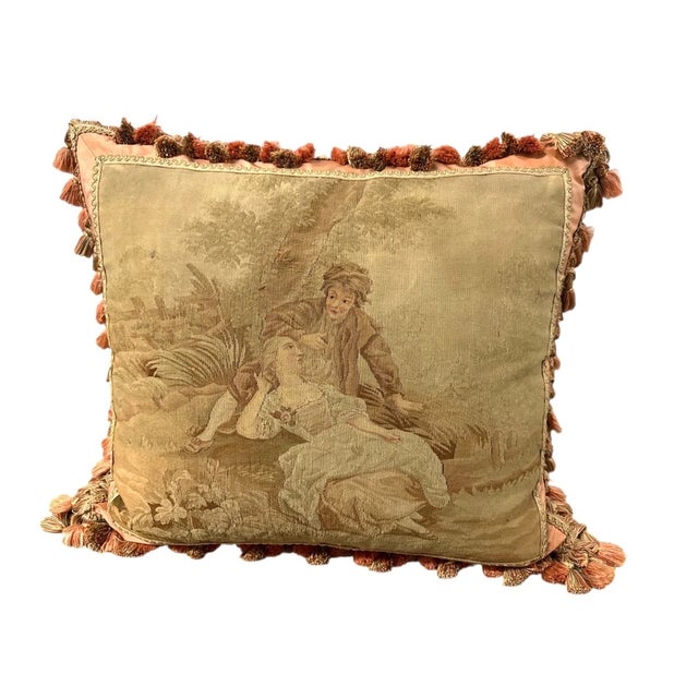 Early 20th Century Vintage French Aubusson Tapestry Pillows - Set of 3 For Sale - Image 5 of 16