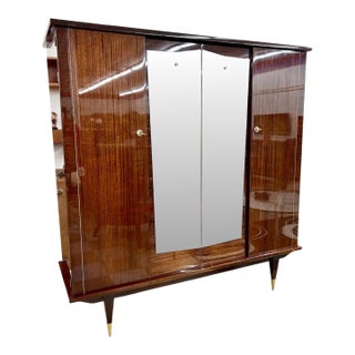 French Designer Armoire, Mahogany, Brass, France, 1950s For Sale
