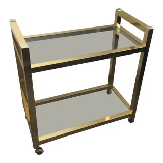 1970s Mid Century Modern Gold Chrome and Glass Bar Cart For Sale