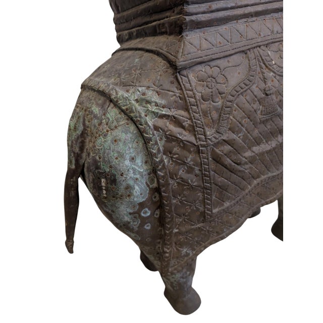Vintage Hand-Carved Wood Elephant With Hammered Bronze Cladding and Interior Storage For Sale - Image 10 of 12
