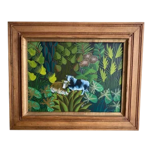 Jacques Geslin Listed Haitian Artist Original Oil Cows in the Jungle