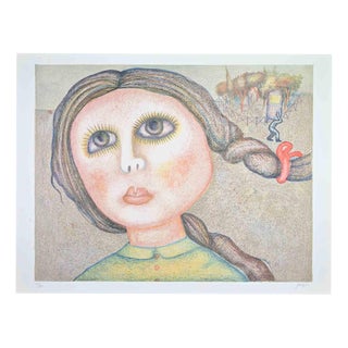 Enrico Benaglia, Portrait of a Girl, 1980s, Lithograph For Sale